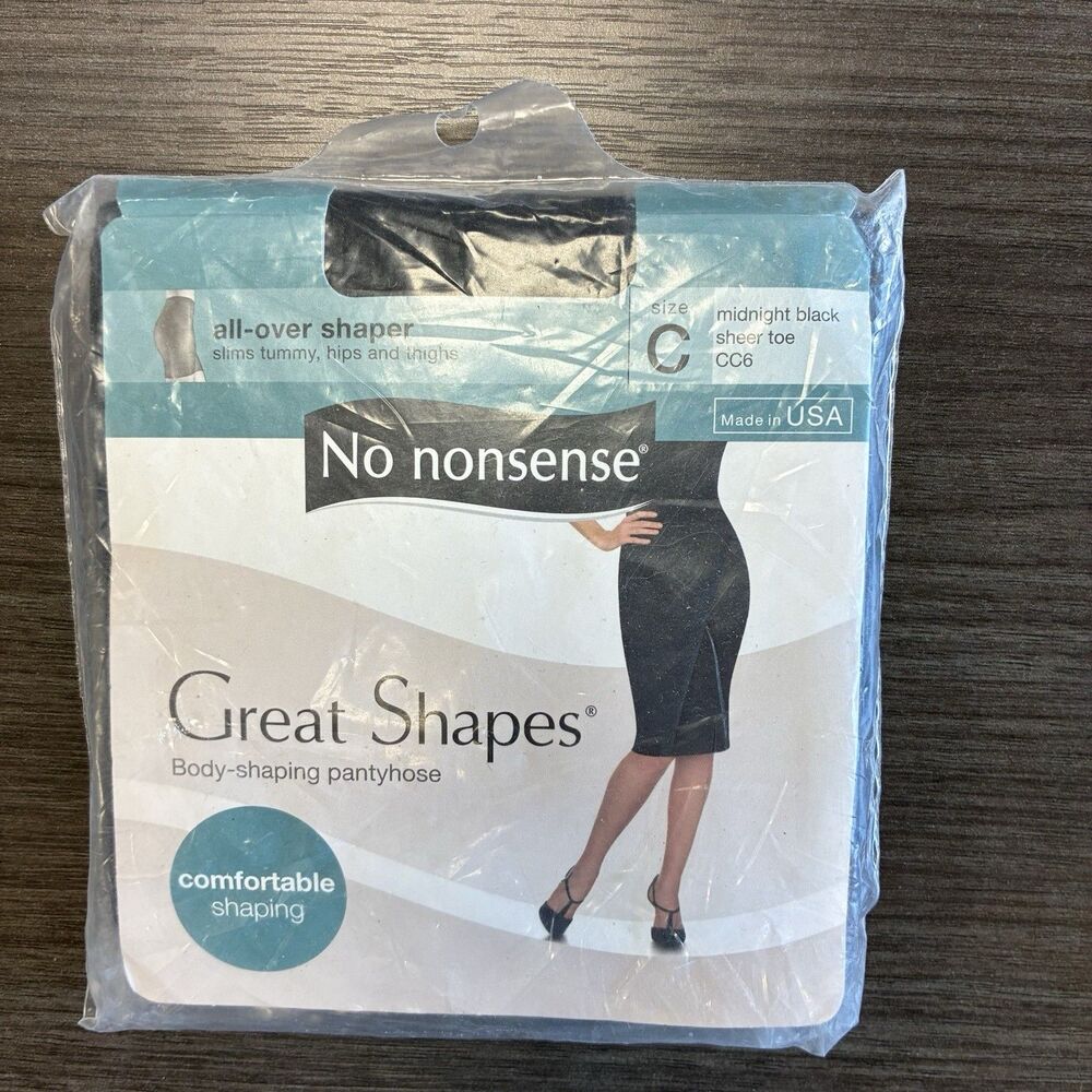 No Nonsense Great Shapes MIDNIGHT BLACK Sheer Pantyhose All-Over Shaper Size C